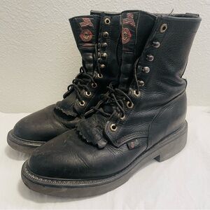 Justin Black Leather 8” Lace-Up Kiltie Men’s Work Boots